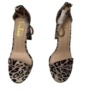 Lulus Sandals Women's 7.5 Taylor Leopard Print Block Heel Ankle Strap